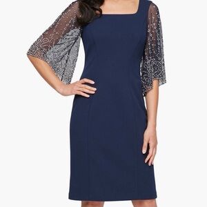 Alex Evenings Midnight Blue Dress with Embellished Sleeves